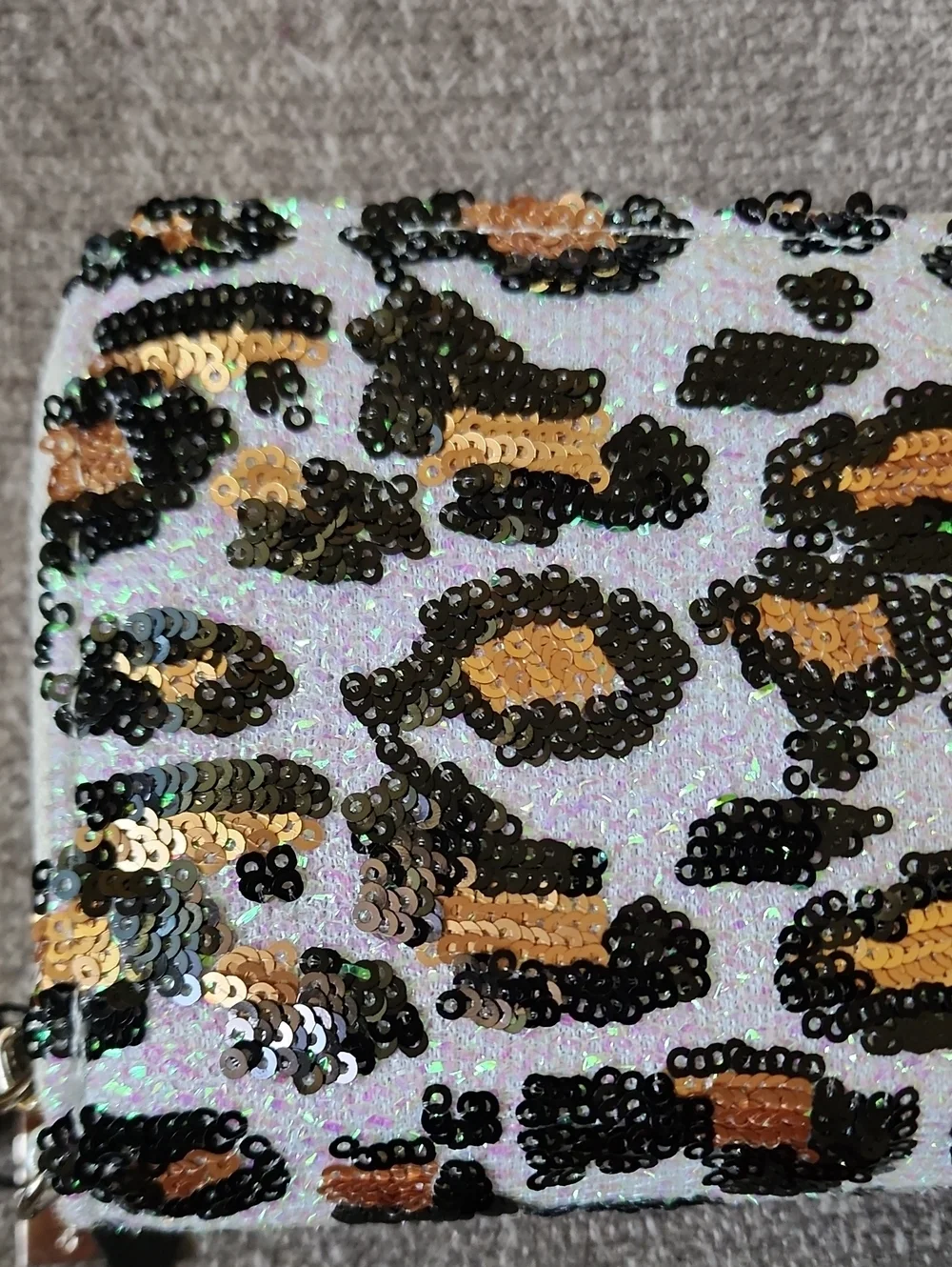 Lorentana Leopard Sequin Zip-Around Wallet - White/Gold/Black